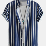 Striped Button Up Stand Collar Shirt