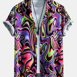Colorful Fluid Smiley Print Button Up Shirt & Shorts
