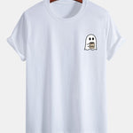 Regular Fit Ghost Drinking Coffee Print Cotton T-Shirt