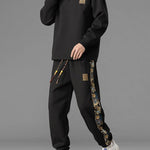 Relax Fit Long Sleeved Waffle T-Shirt & Bear Embroidery Waffle Jogging Pants