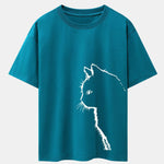 Cat Silhouette Print Drop Shoulder Oversize T-Shirt