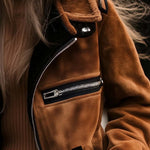 Women's Retro Zipper Contrast Color Suede Coat