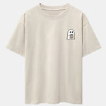 Ghost Drinking Coffee Print Drop Shoulder Oversize T-Shirt