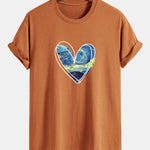 Regular Fit Starry Sky Heart Print Cotton T-Shirt