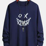 Long Sleeve Scary Face Print Cotton T-Shirt