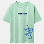 Never Give Up Smiley Face Print Drop Shoulder Oversize T-Shirt