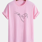 Regular Fit Dog Line Drawing Print Cotton T-Shirt