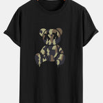 Camouflage Bear Print Cotton Arc Hem T-Shirt