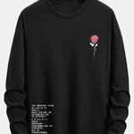 Long Sleeve Slogon Rose Print Cotton T-Shirt