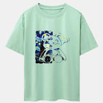 Starry Sky Bear Print Drop Shoulder Oversize T-Shirt