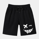 Smiley Face Print Cotton Arc Hem T-Shirt & Shorts