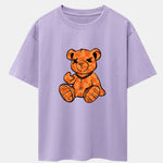 Orange Stitching Bear Print Drop Shoulder Oversize T-Shirt