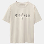 Cat Potted Plant Print Drop Shoulder Oversize T-Shirt