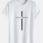 Jesus Christ Stripe Print Cotton Arc Hem T-Shirt