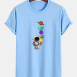 Regular Fit Planet Astronaut Print Cotton T-Shirt