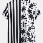 Palm Tree Flamingo Stripe Patchwork Print Button Up Shirt & Swim Shorts