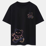 Colorful Bear Print Drop Shoulder Oversize T-Shirt