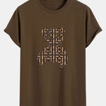 Geometric Dissolving Bear Print Cotton Arc Hem T-Shirt