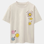 Sun And Flowers Print Drop Shoulder Oversize T-Shirt