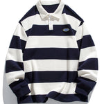 Relax Fit Waffle Wide Striped Polo Sweatshirt