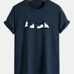 Regular Fit Black Cat Ghost Print Cotton T-Shirt