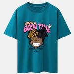 Cartoon Character Slogan Print Drop Shoulder Oversize T-Shirt