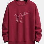 Fist Bump Cat Print Relax Fit Sweatshirt