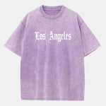 Los Angeles Gothic Print Washed Distressed Drop Shoulder T-Shirt