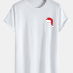 Santa Hat Print Cotton Arc Hem T-Shirt