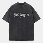 Los Angeles Gothic Print Washed Distressed Drop Shoulder T-Shirt