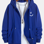 Smiley Face Print Relax Fit Zip Hoodie