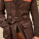 Suede Wool Patchwork Double Pocket Lace-Up Casual Jacket