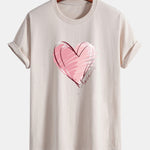 Regular Fit Doodle Heart Print Cotton T-Shirt