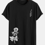 Flower Slogan Print Cotton Arc Hem T-Shirt