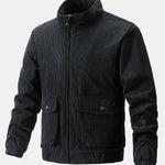 Funnel Neck Zipped Corduroy Jacket