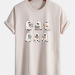 Regular Fit Ghost Reading Book Print Cotton T-Shirt
