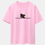 Black Cat In Doubt Print Drop Shoulder Oversize T-Shirt