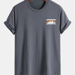 Regular Fit Stripe Mountains Print Cotton T-Shirt