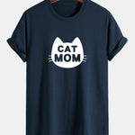 Regular Fit Cat Mom Print Cotton T-Shirt