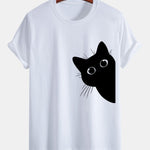 Regular Fit Black Cat Looking Out Print Cotton T-Shirt