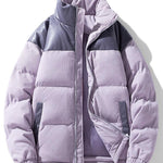 Corduroy PU Patchwork Puffer Coat