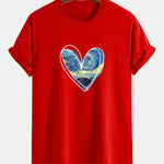 Regular Fit Starry Sky Heart Print Cotton T-Shirt