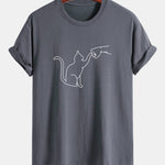Regular Fit Fist Bump Cat Print Cotton T-Shirt