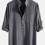 Long Sleeve Linen Look Henley Collar Shirt