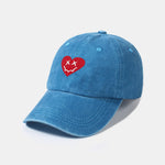 Heart-Shaped Smiley Face Pattern Classic Retro Washed Distressed Cotton Baseball Cap
