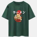 Ramen Cat Print Drop Shoulder Oversize T-Shirt