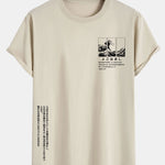 Waves Ukiyo-e Slogan Print Cotton Arc Hem T-Shirt