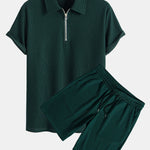 Muscle Fit Ribbed Half Zip Polo & Shorts