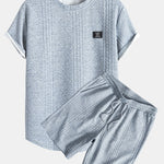 Short Sleeve Geometric Jacquard Arc Hem T-Shirt & Shorts