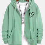 Heart Print Relax Fit Zip Hoodie